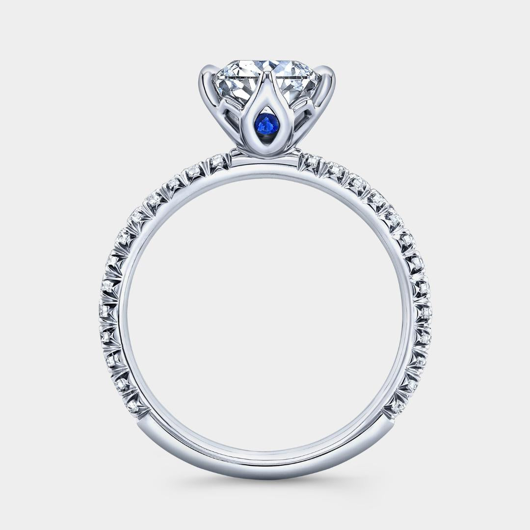 Cushion Diamond North South Tulip French Pave Platinum Engagement Ring