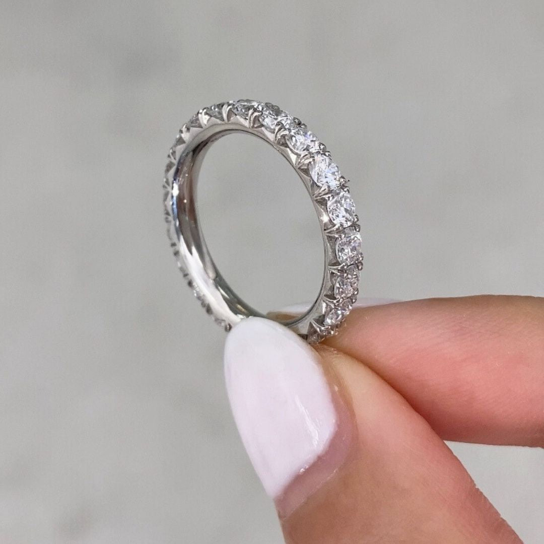 2.45ct Lab Grown Round Diamond French Pave Platinum 3.20mm Eternity Wedding Band