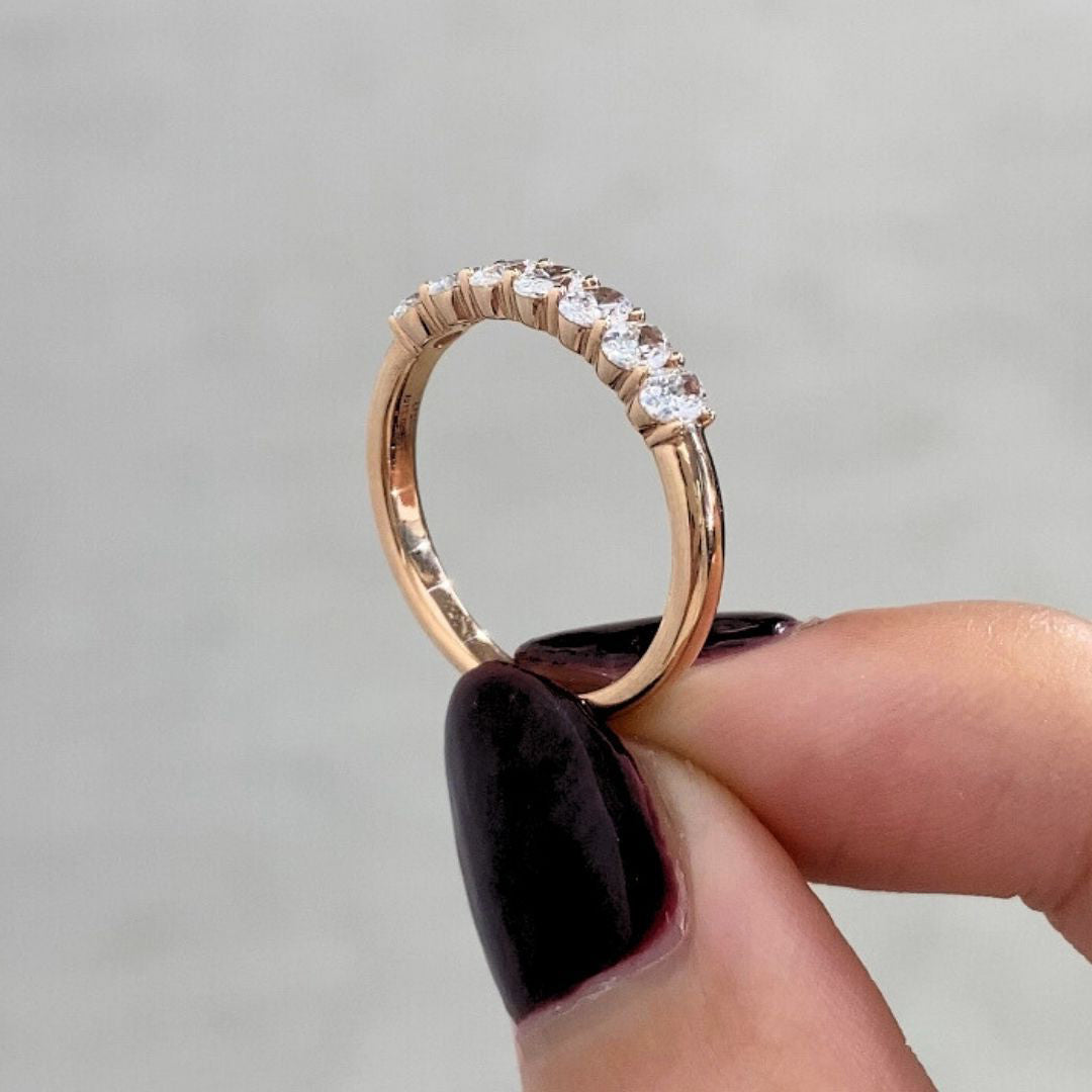 0.75ct Natural Oval Diamond 7 Stone Rose Gold Wedding Band in 14k rose gold