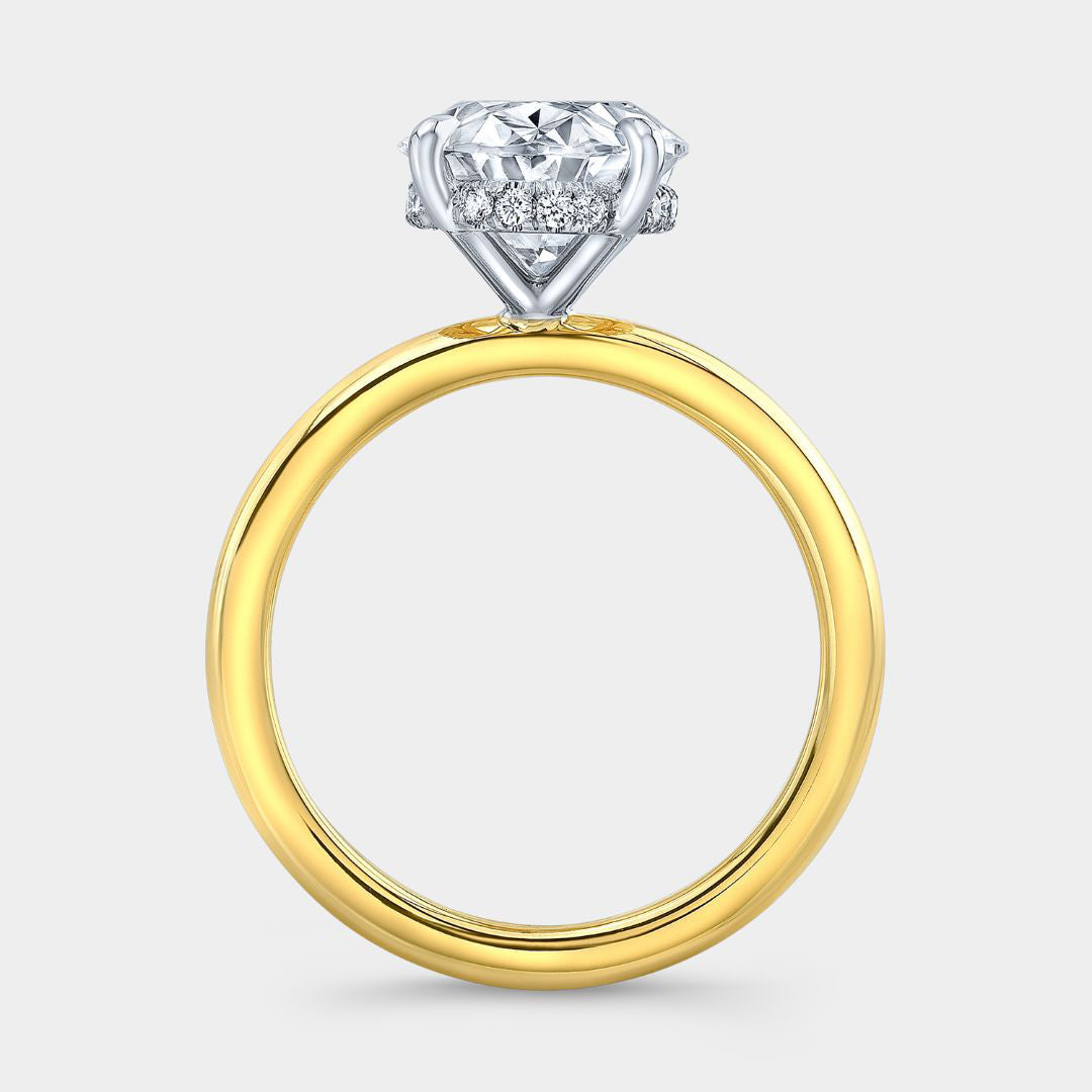 3.09ct Lab Grown Oval Diamond Hidden Halo Solitaire Yellow Gold And Platinum Engagement Ring - 3.09ct Lab Grown