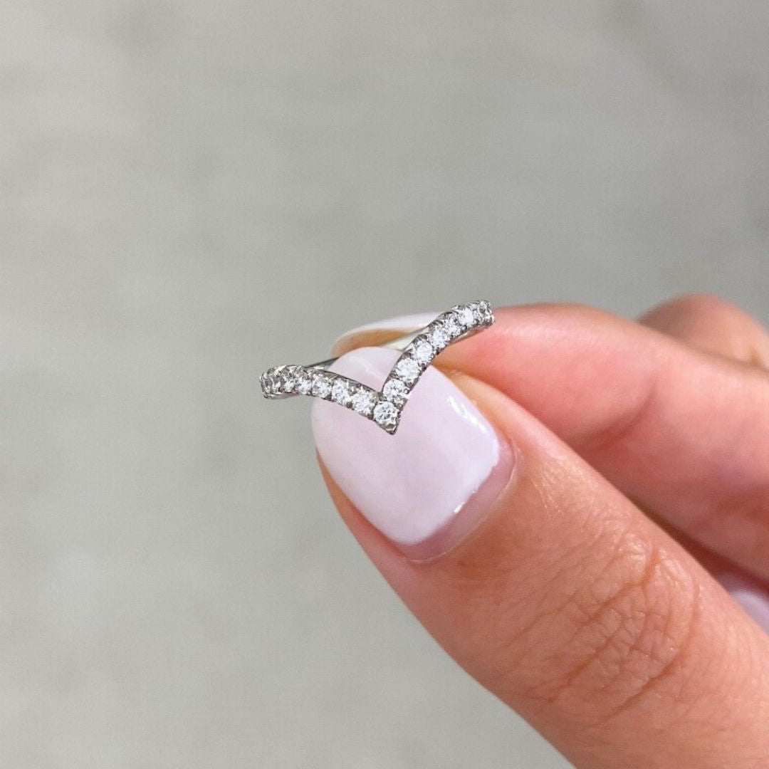 0.35ct Natural Round Diamond V Shape Contour French Pave 2.20mm Platinum Wedding Band - 0.35ct Natural
