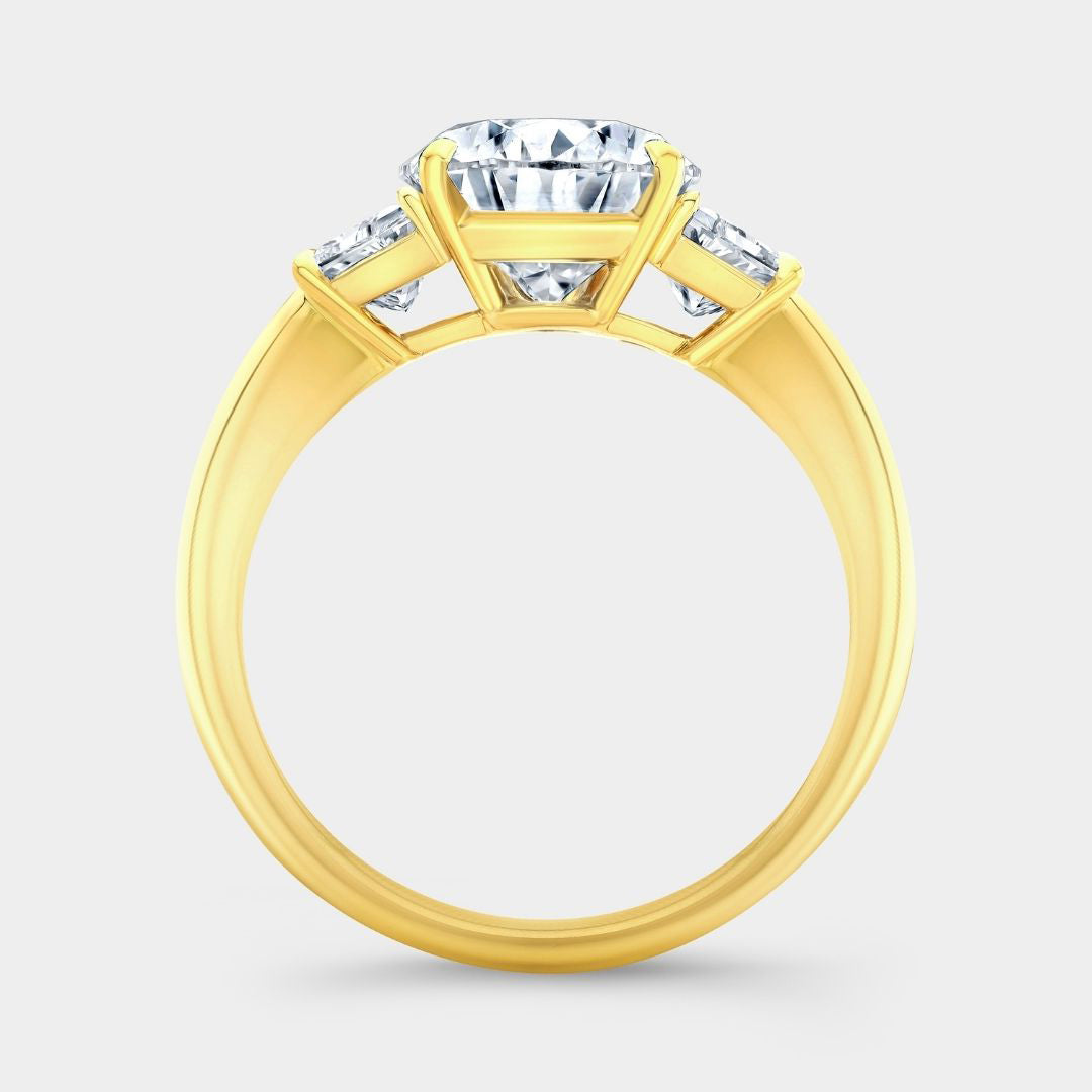 4ct Pear Shape Diamond with Trapezoid Yellow Gold 3 Stone Ring in 18k yellow gold - 1.50ct Lab Grown