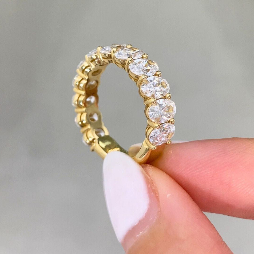 4ct Oval Diamond 3/4 Way Yellow Gold Wedding Band
