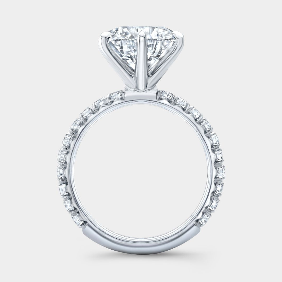 4.01ct Lab Grown Round Diamond 6 Prong French Pave Platinum Engagement Ring