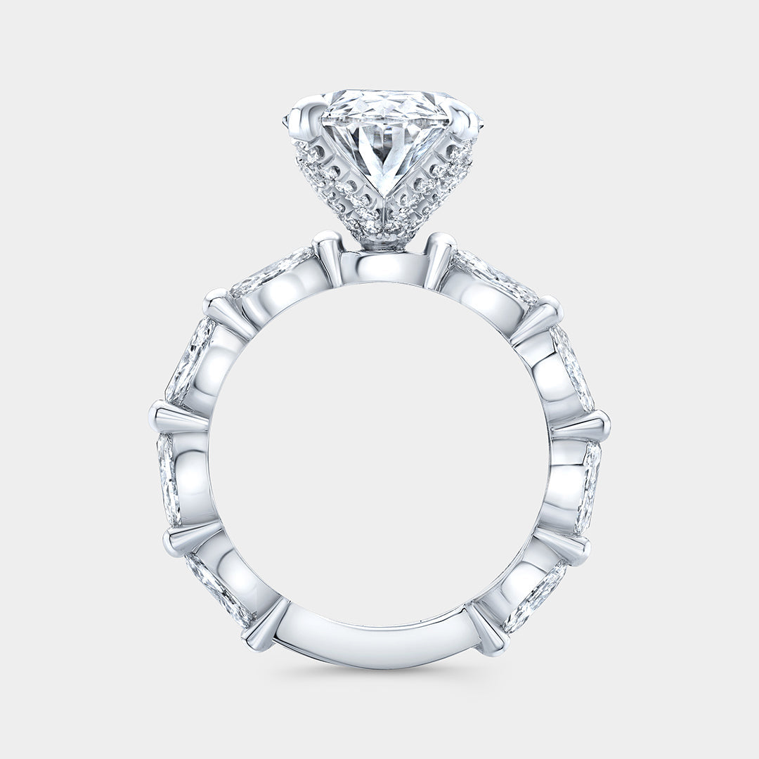 3.75ct Lab Grown Oval Tulip Full Diamond Basket Marquise Band Platinum Engagement Ring