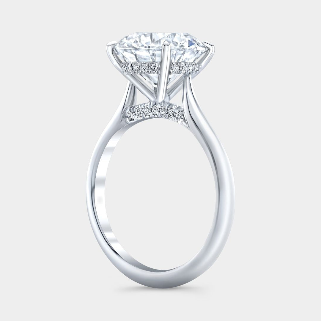 3.77ct Lab Grown Round Diamond Hidden Halo Diamond Bridge Solitaire Platinum Engagement Ring
