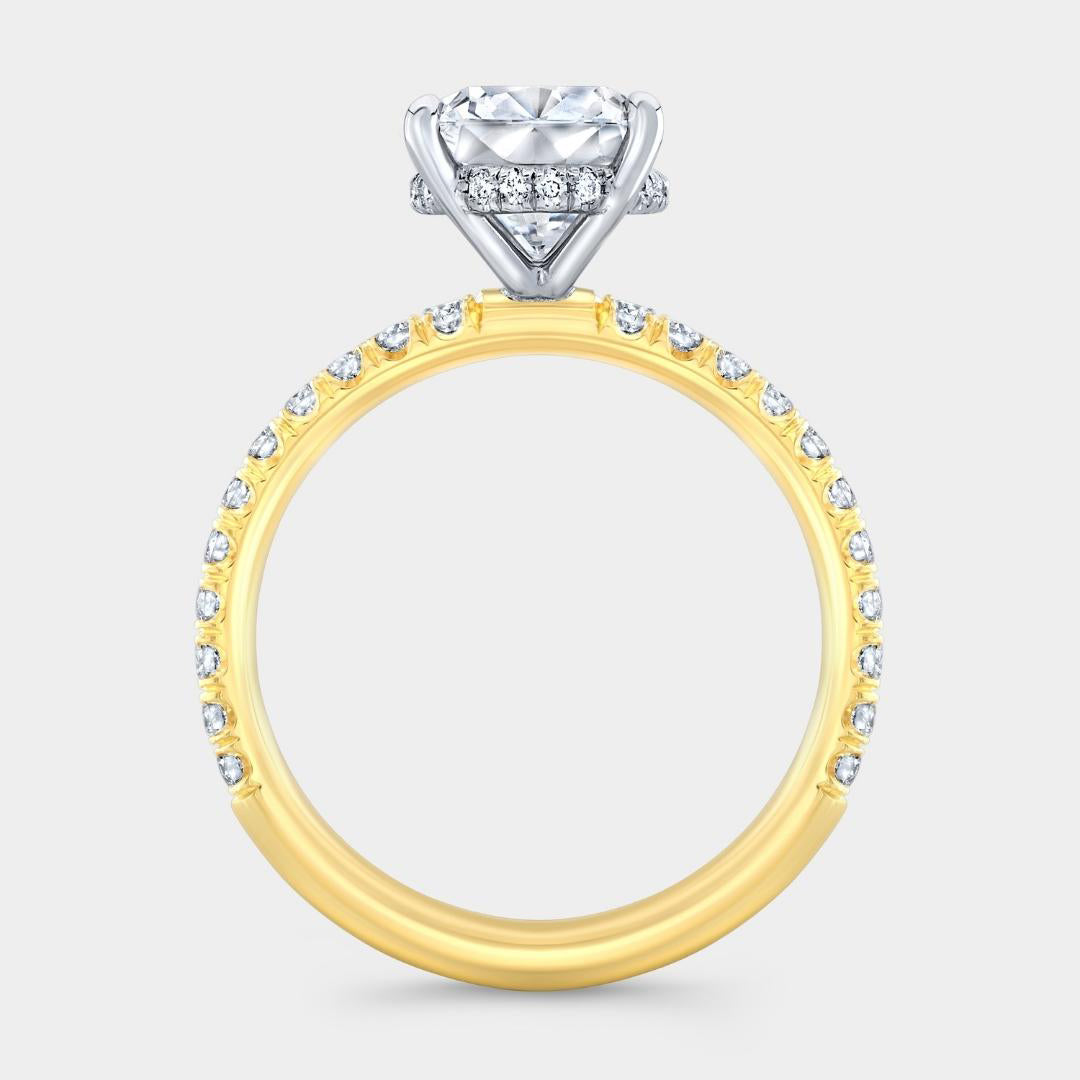 Cushion Diamond Pave With Hidden Halo Yellow Gold And Platinum Engagement Ring