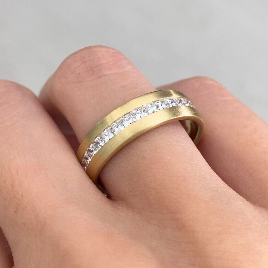 1ct Lab Grown Princess Diamond 6mm Satin Finish Yellow Gold  Wedding Band in 14k yellow gold