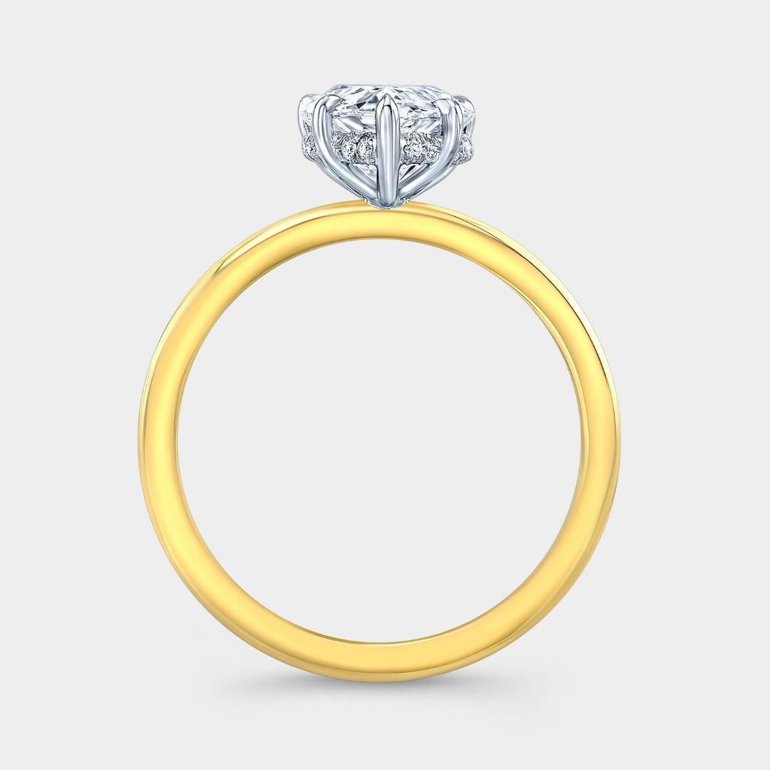 2.09ct Lab Grown Pear Shape Diamond Hidden Halo Solitaire Yellow Gold and Platinum Engagement Ring - 2.09ct Lab Grown