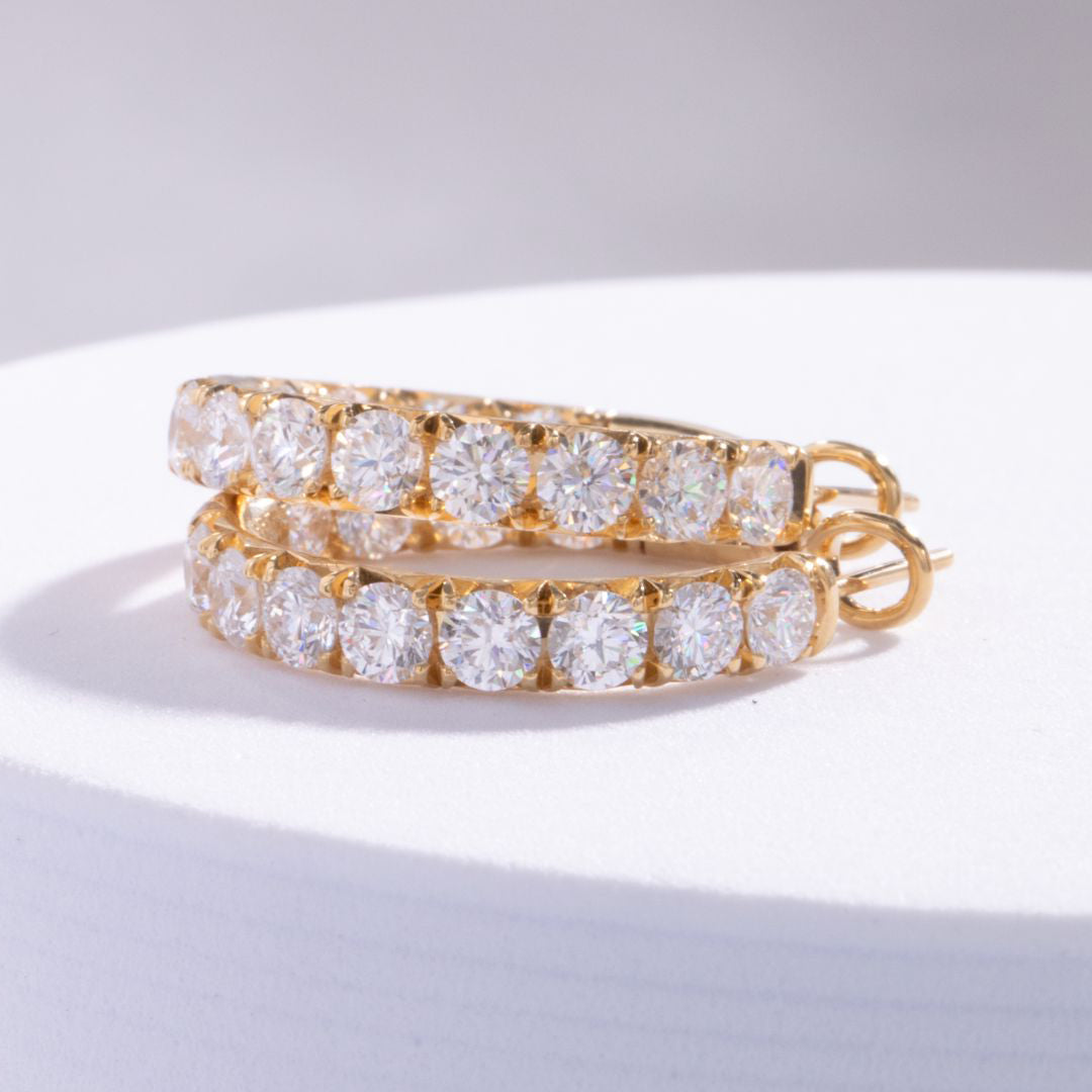1 Inch Large Lab Diamond French Pave Hoop Earrings in 18k yellow gold
