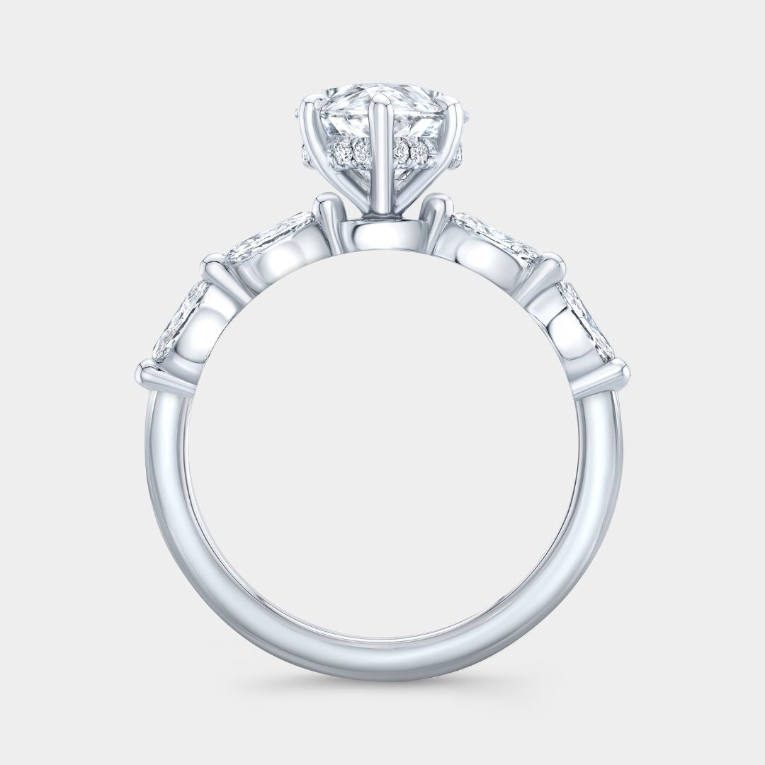 Marquise Diamond Five Stone Hidden Halo Platinum Engagement Ring