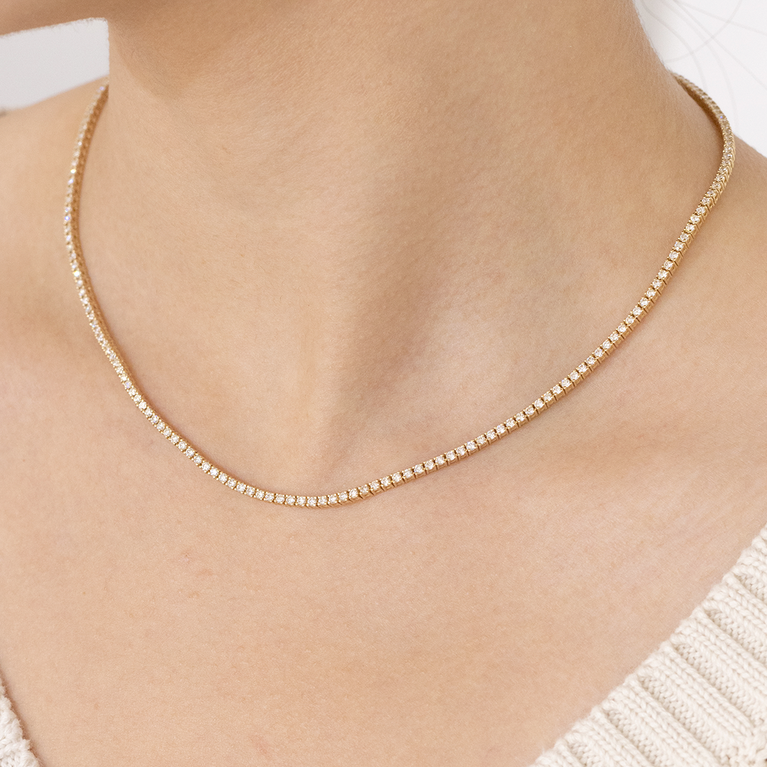 4ct Round Diamond Petite Choker Yellow Gold Tennis Necklace in 14k Yellow Gold