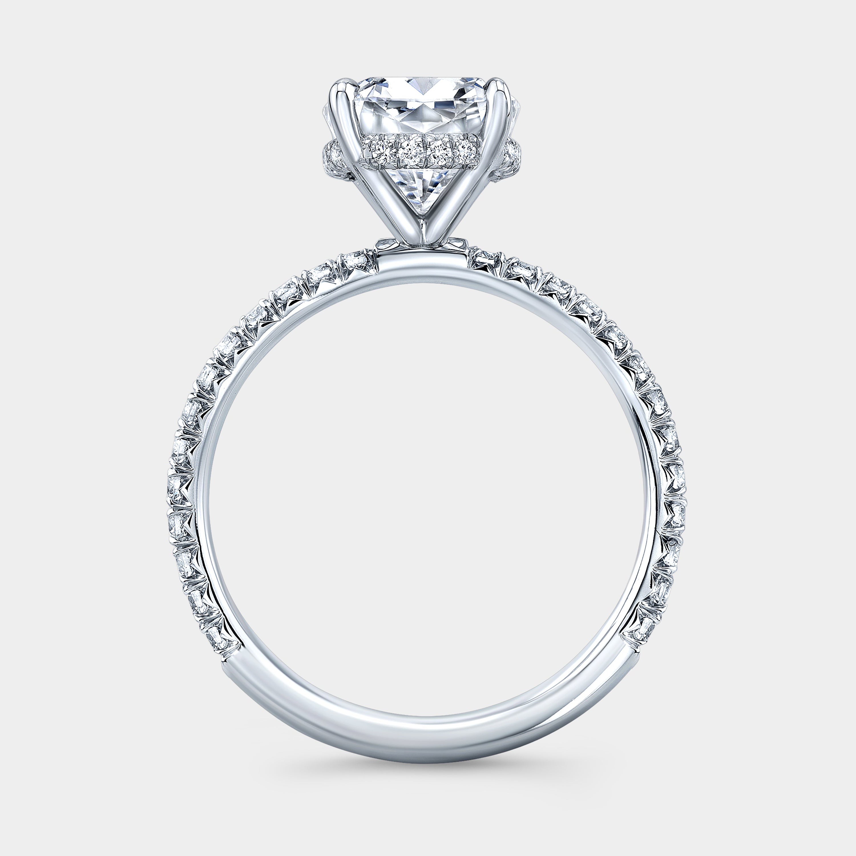 Cushion Diamond Hidden Halo with French Pave Platinum Engagement Ring