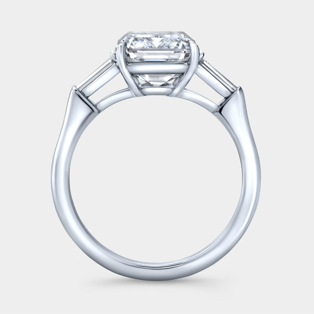 Emerald Diamond Three Stone Tapered Baguette Platinum Engagement Ring