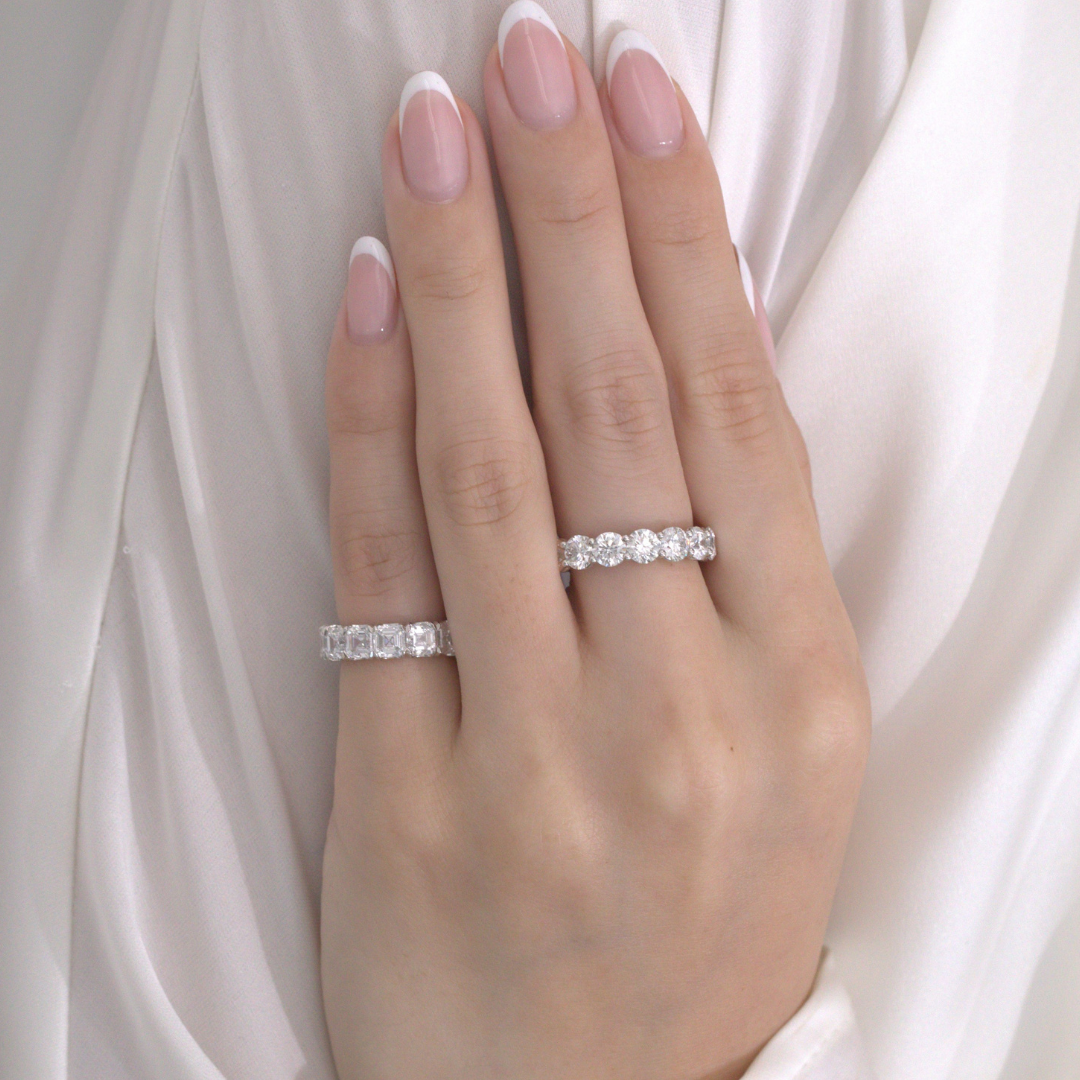 5ct Lab Asscher Cut Diamond Platinum Eternity Pinky Ring - 5.00ct Lab Grown
