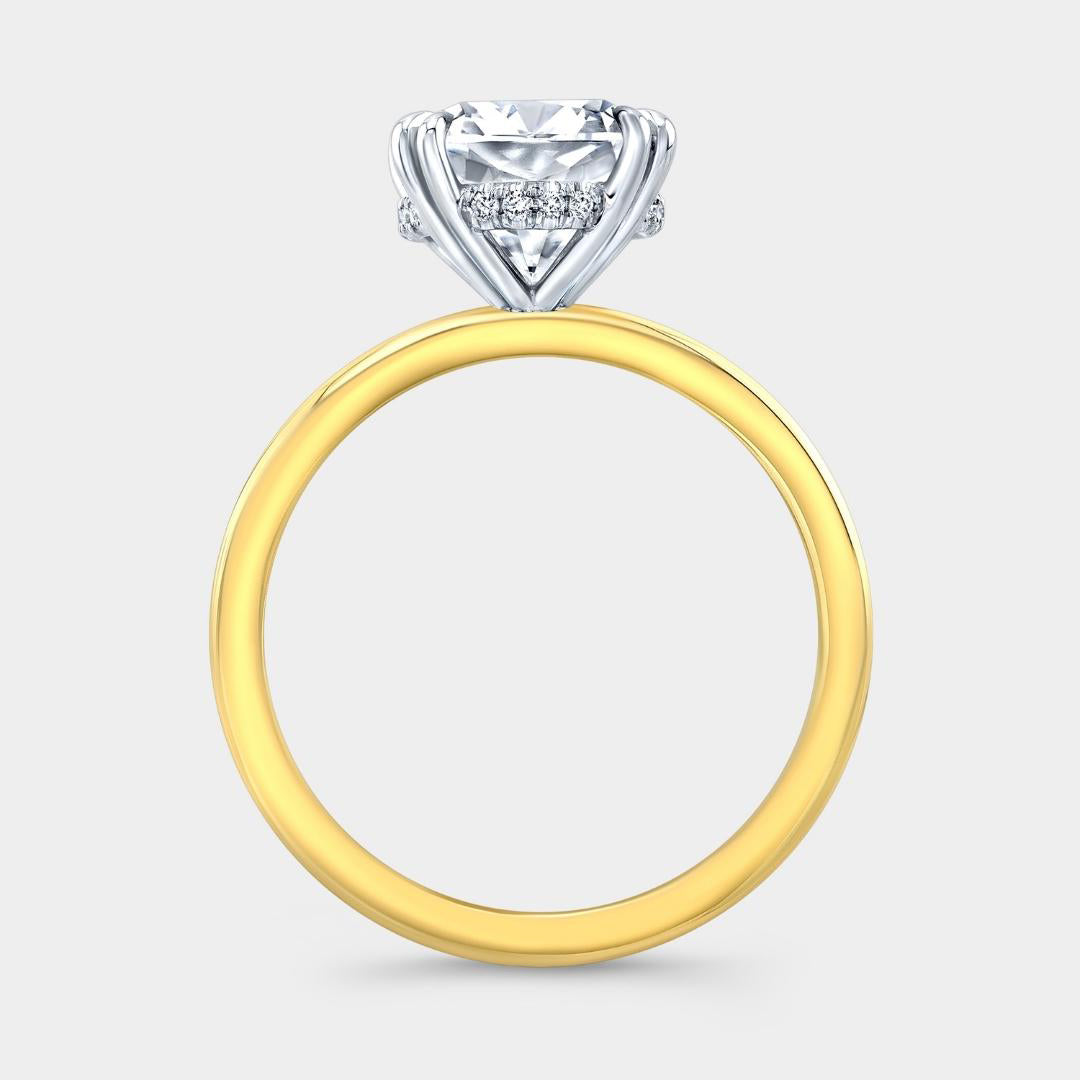 Cushion Diamond Double Claw Prong Hidden Halo Solitaire Engagement Ring Yellow Gold And Platinum Engagement Ring