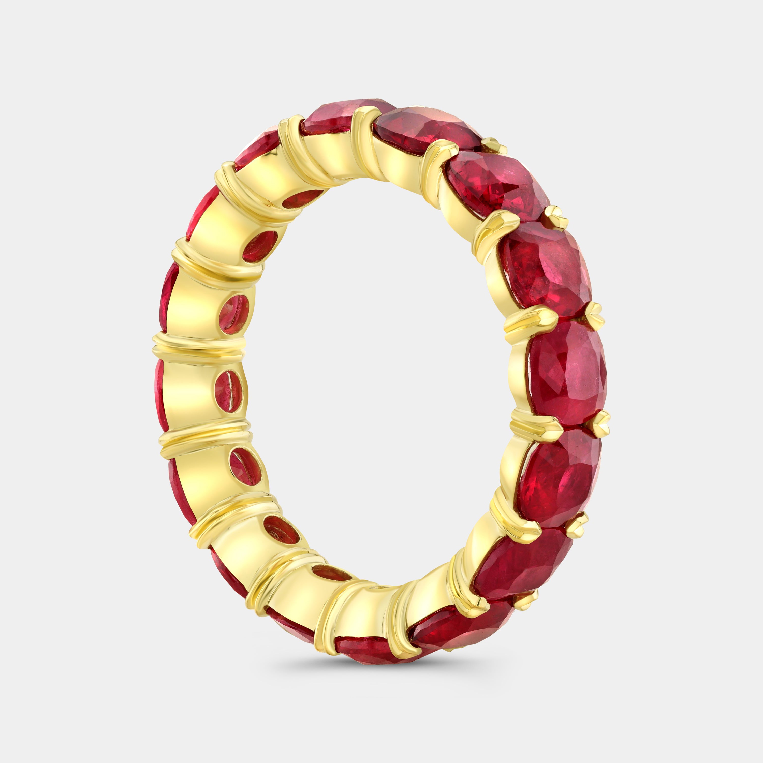 6ct Cushion Cut Red Ruby Yellow Gold Eternity Band in 18k Yellow Gold
