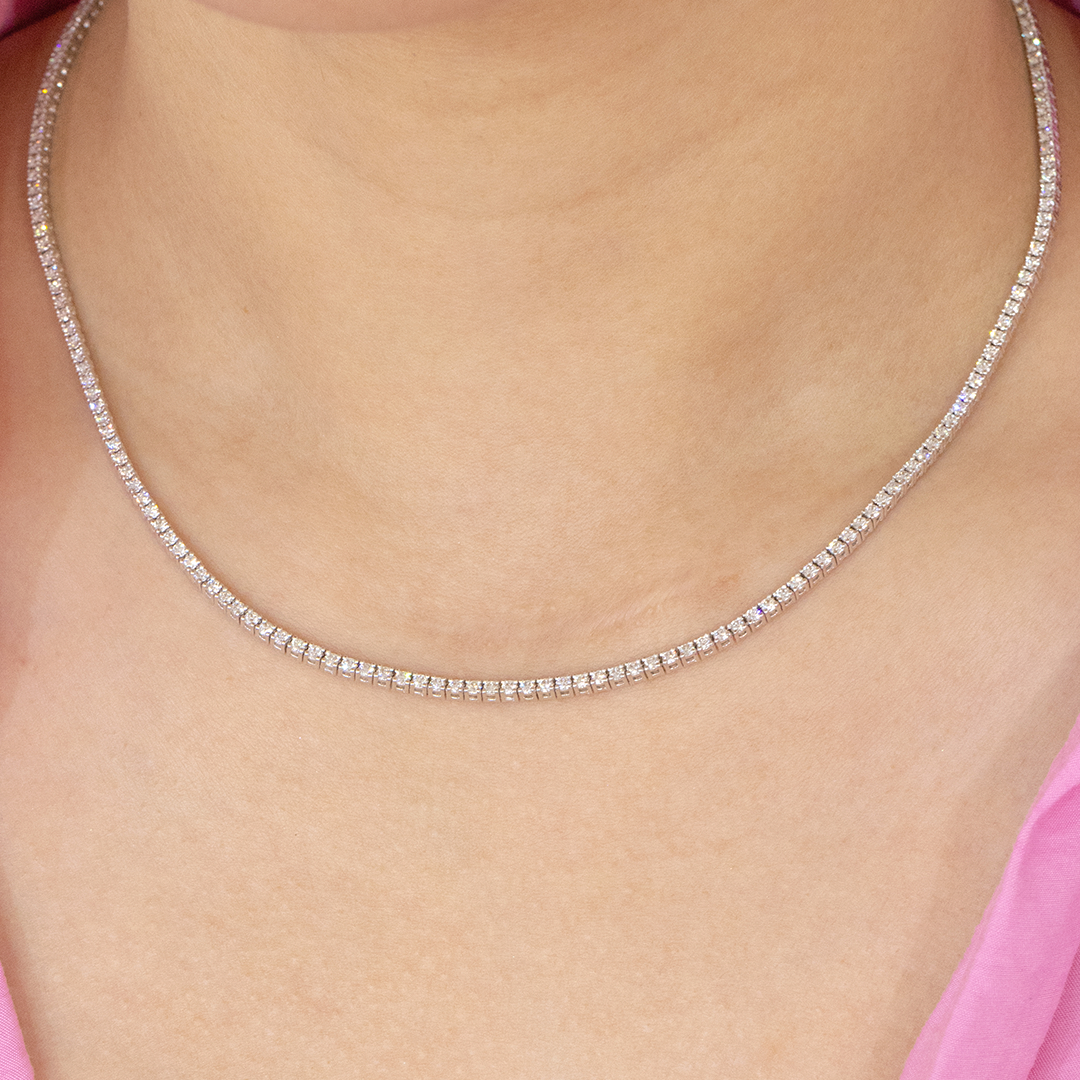 4.25ct Round Diamond Petite Choker White Gold Tennis Necklace in 14k White Gold
