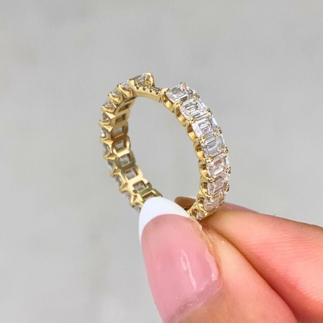 3.5ct Lab Grown Emerald Cut Diamond Contour 3.80mm Yellow Gold Eternity Band in 14k yellow gold