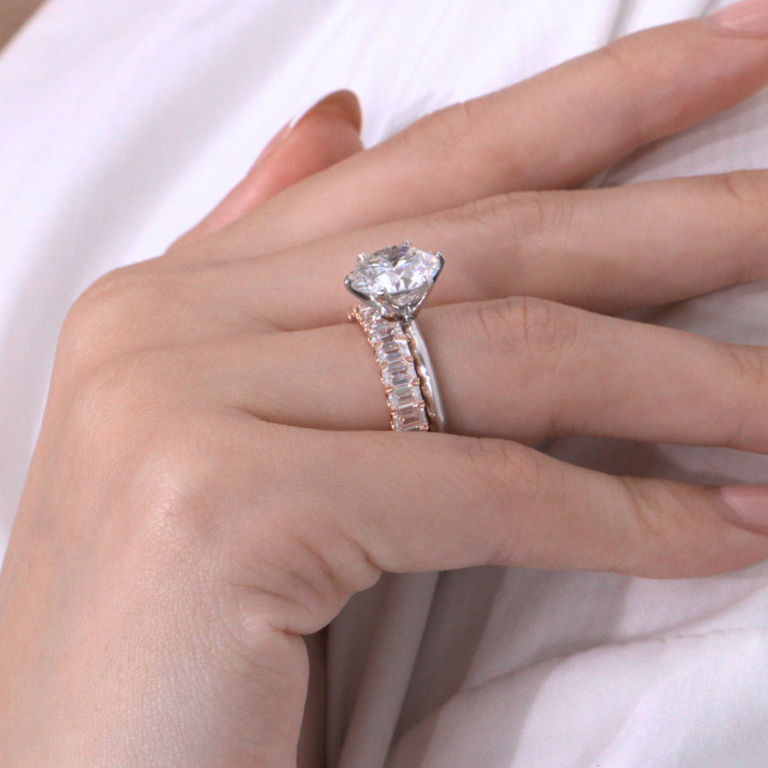 2ct Lab Grown Emerald Cut Diamond Chloe Rose Gold 3.50mm Wedding Band in 14k rose gold