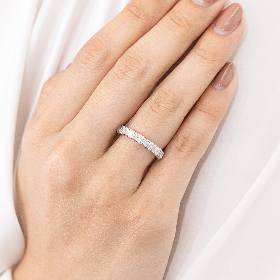 3ct Emerald Diamond Chloe East West Platinum Wedding Band
