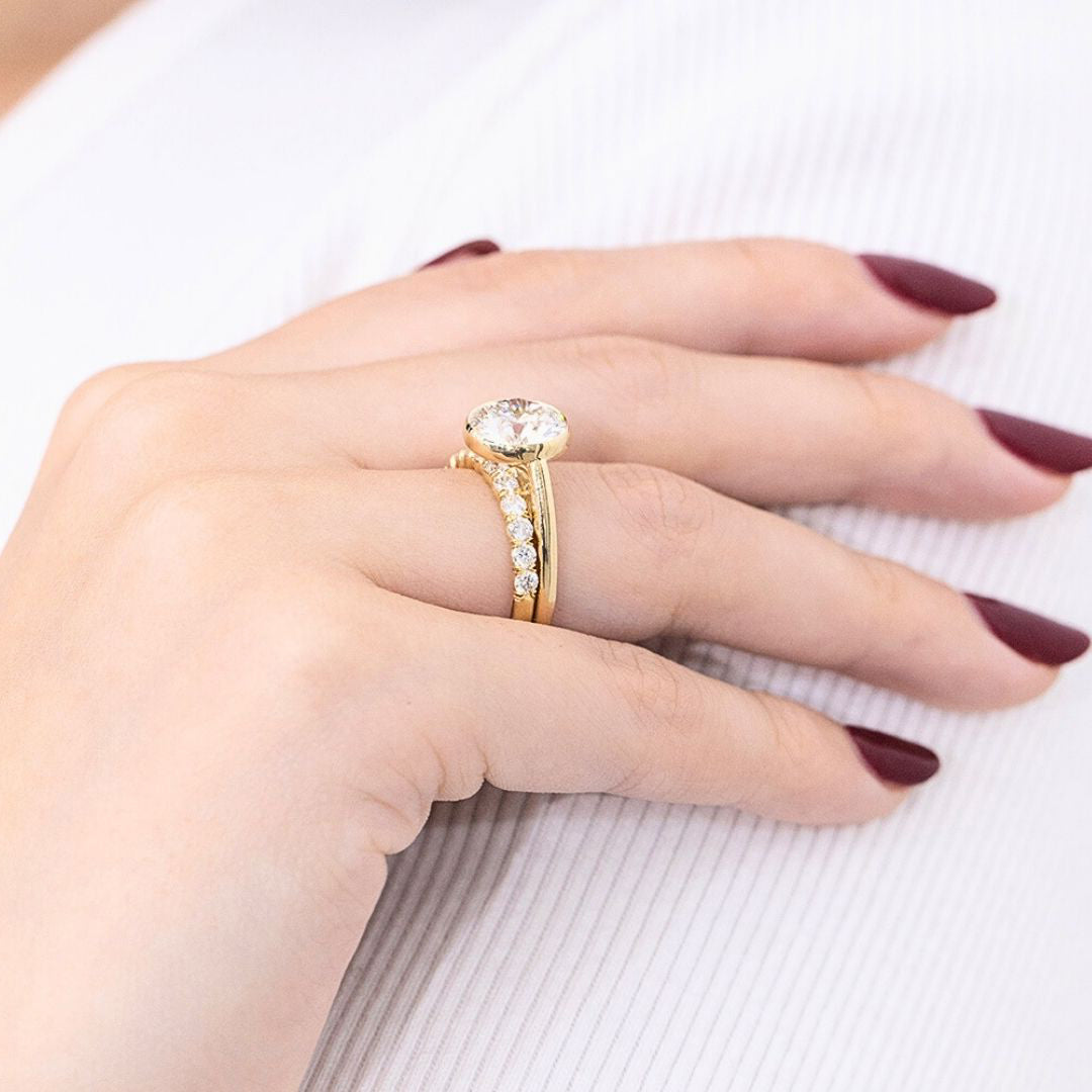 0.75ct Round Diamond Victoria Lab Grown  1/2 Way Yellow Gold Wedding Band in 18k yellow gold