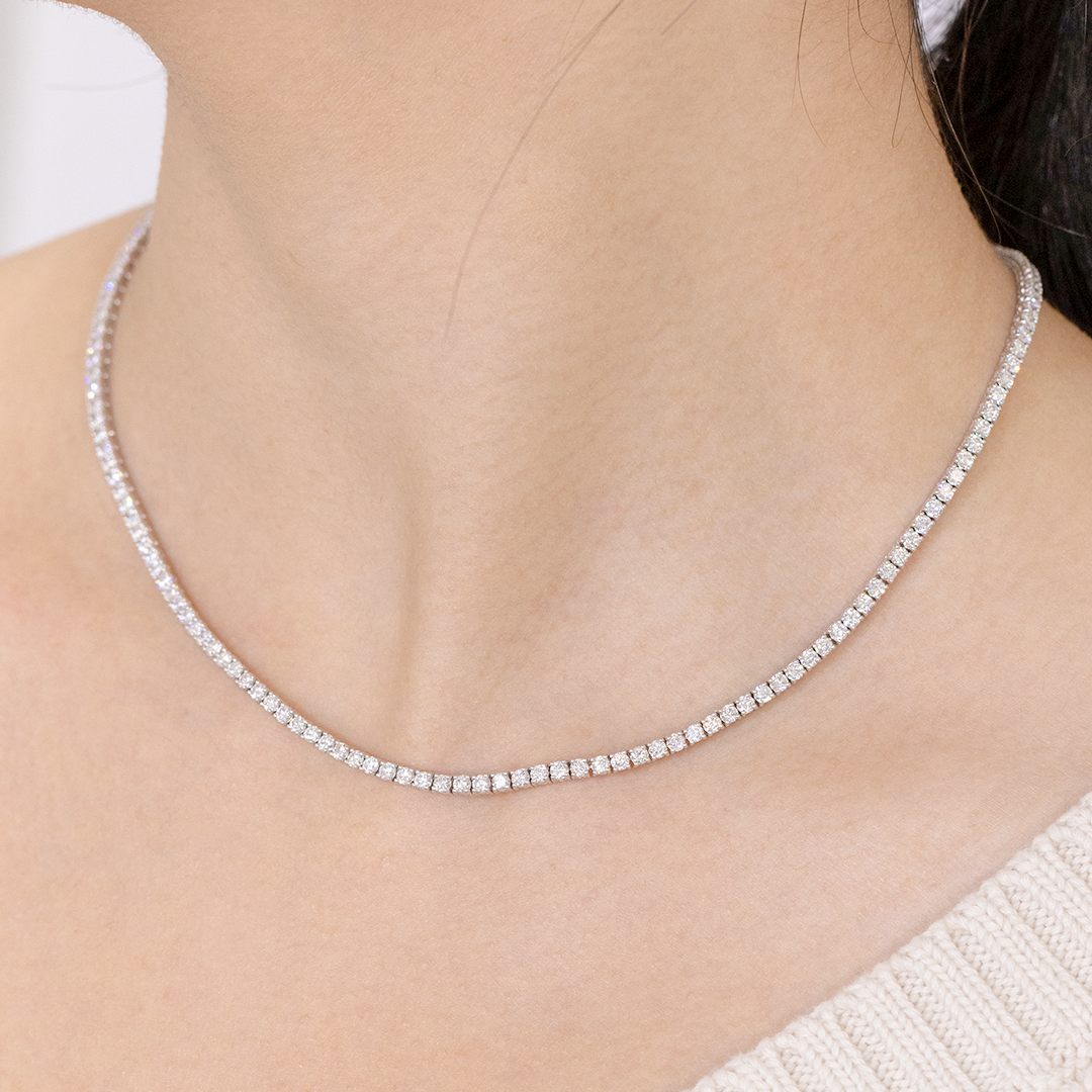 7.50ct Round Diamond Choker White Gold Tennis Necklace in 14k White Gold