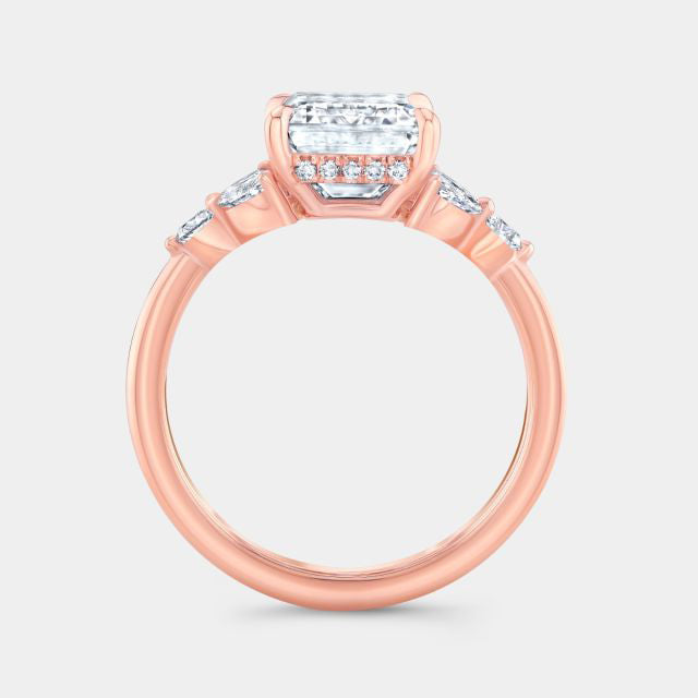 Emerald Diamond Hidden Halo 7 Stone Cluster Design Rose Gold Engagement Ring in 18k Rose Gold
