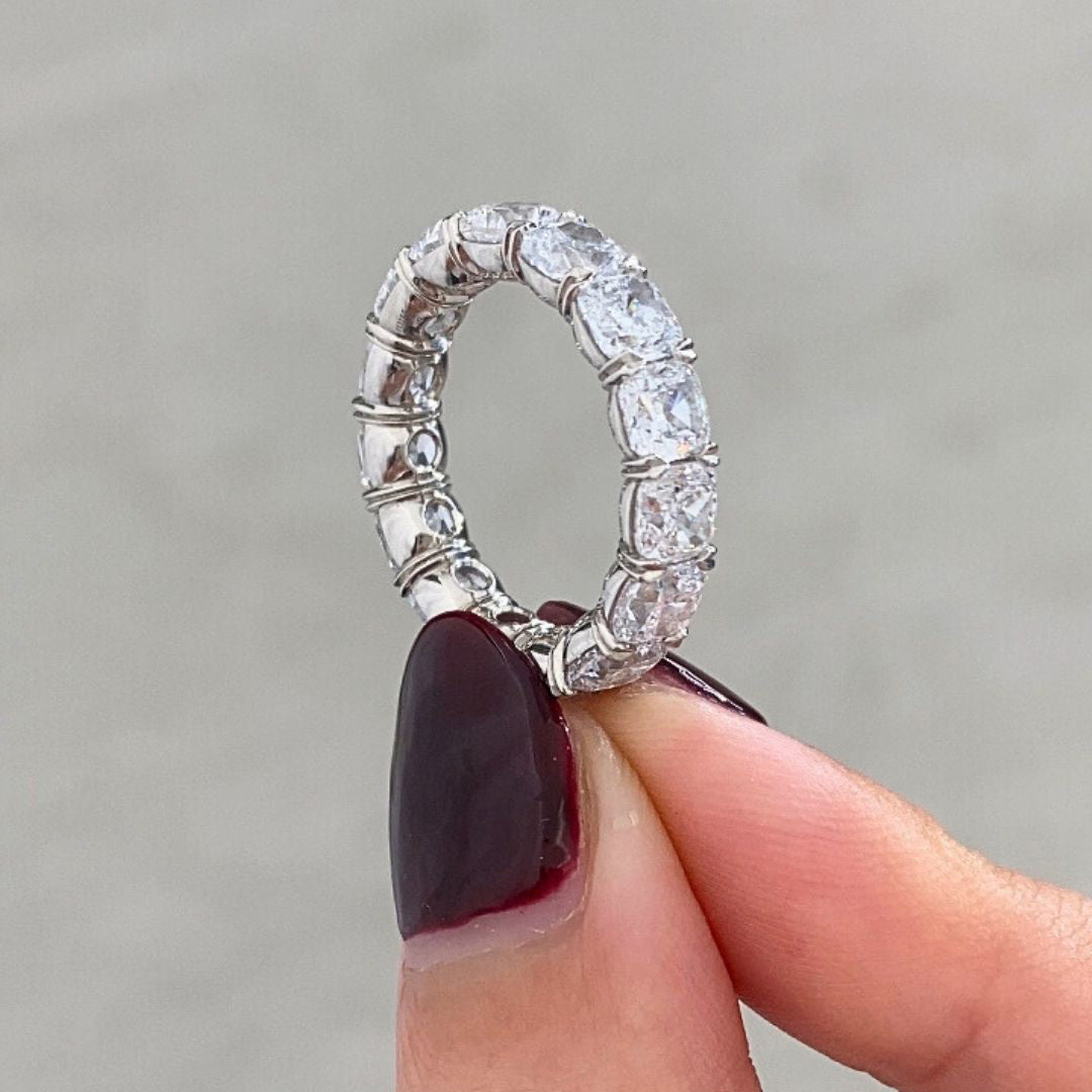 7ct Lab Grown Cushion Diamond Platinum Eternity Band