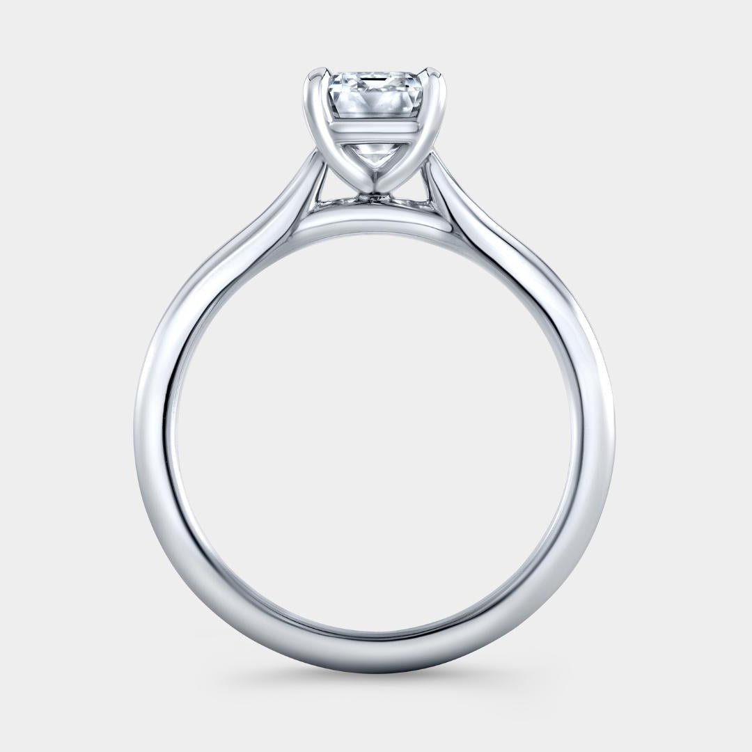 Emerald Diamond Tapered Cathedral Solitaire Platinum Engagement Ring