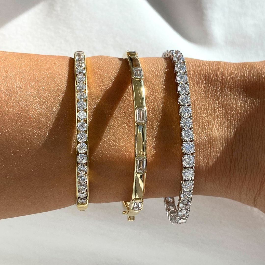 1.70ct Lab Grown East West Emerald Cut Diamond Solid Yellow Gold Bangle in 18k yellow gold - 1.70ct Lab Grown