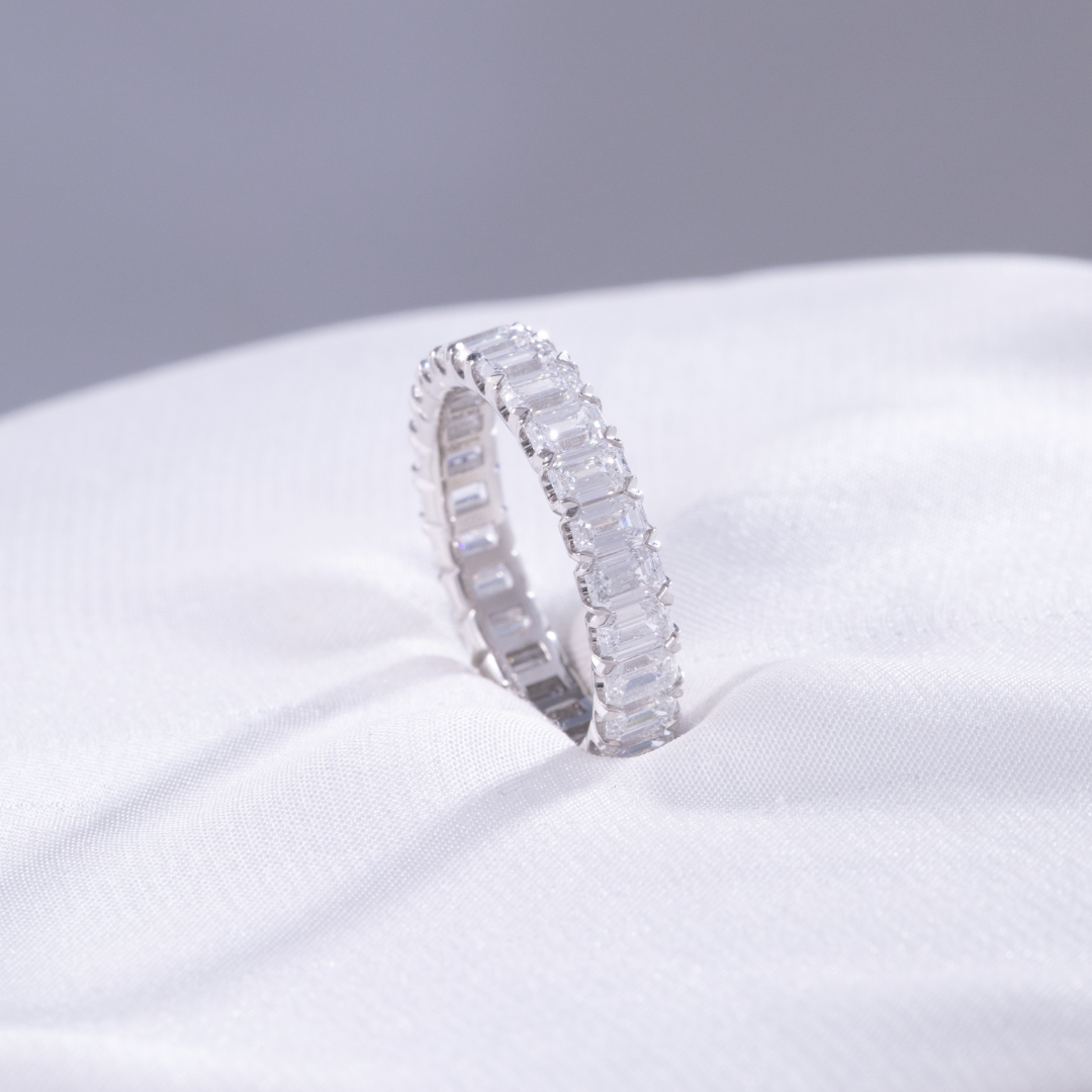 4.35ct Lab Grown Emerald Diamond Extra Low Profile Chloe Platinum Eternity Band