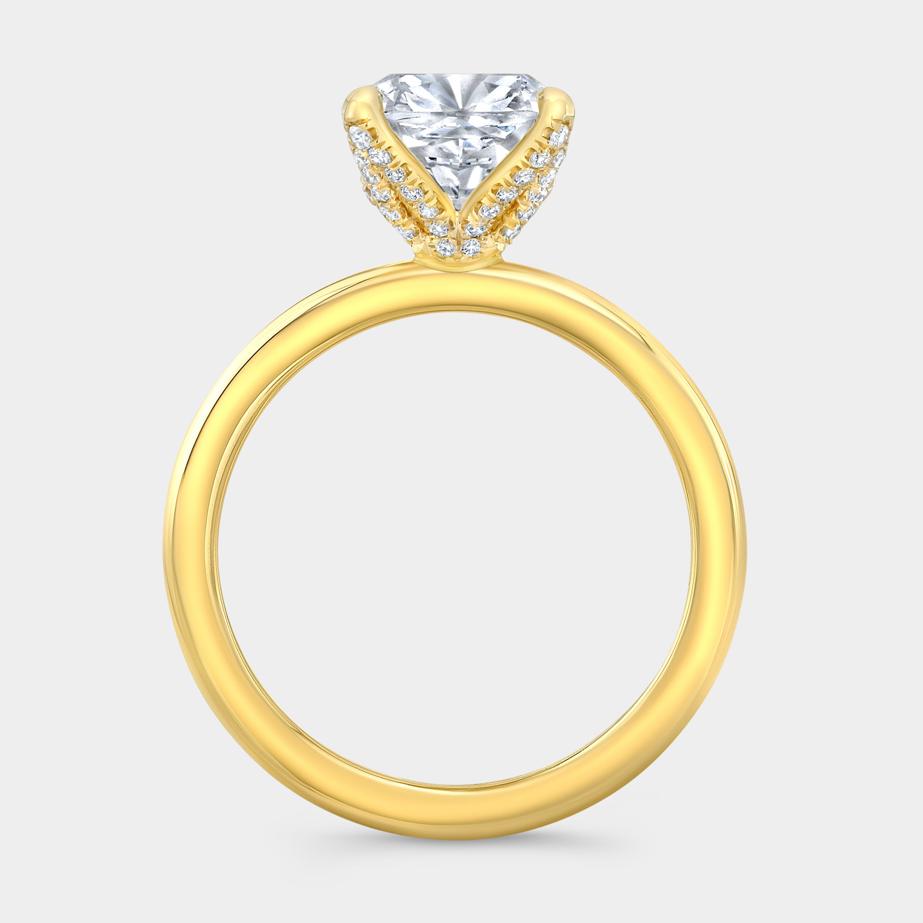 Cushion Diamond Tulip Solitaire Yellow Gold Engagement Ring