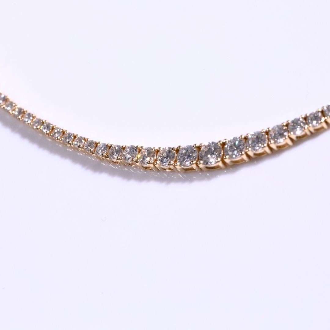 5ct Graduating Lab Diamond Yellow Gold Tennis Necklace in 14k yellow gold