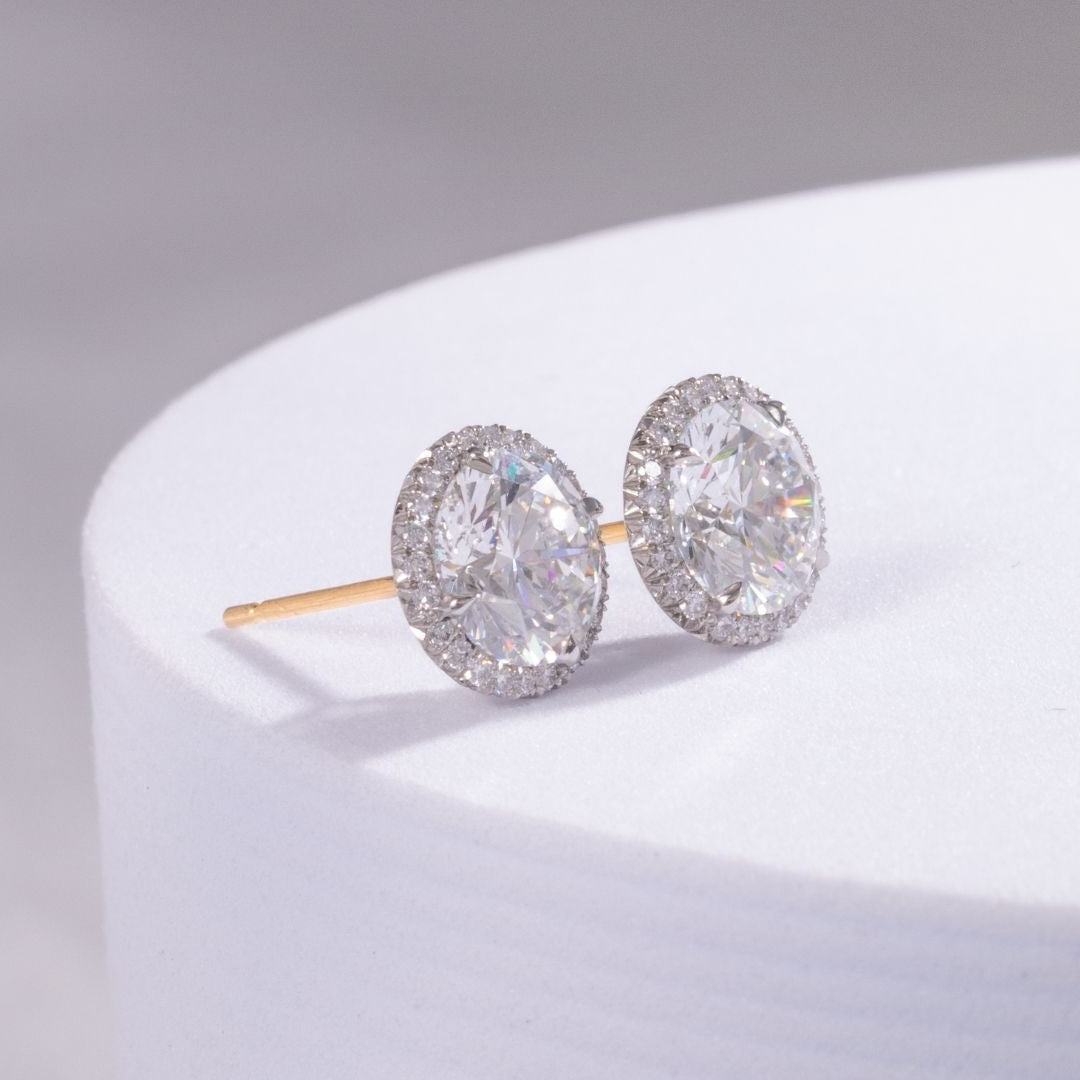 3ct Round Diamond Halo White Gold Stud Earrings