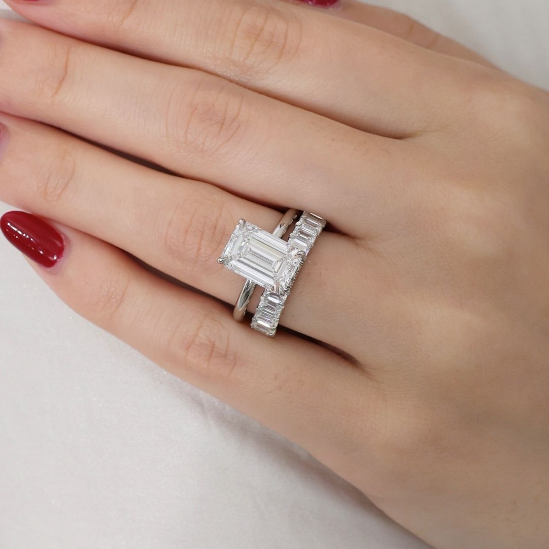 Emerald Diamond Hidden Halo Solitaire Platinum Engagement Ring