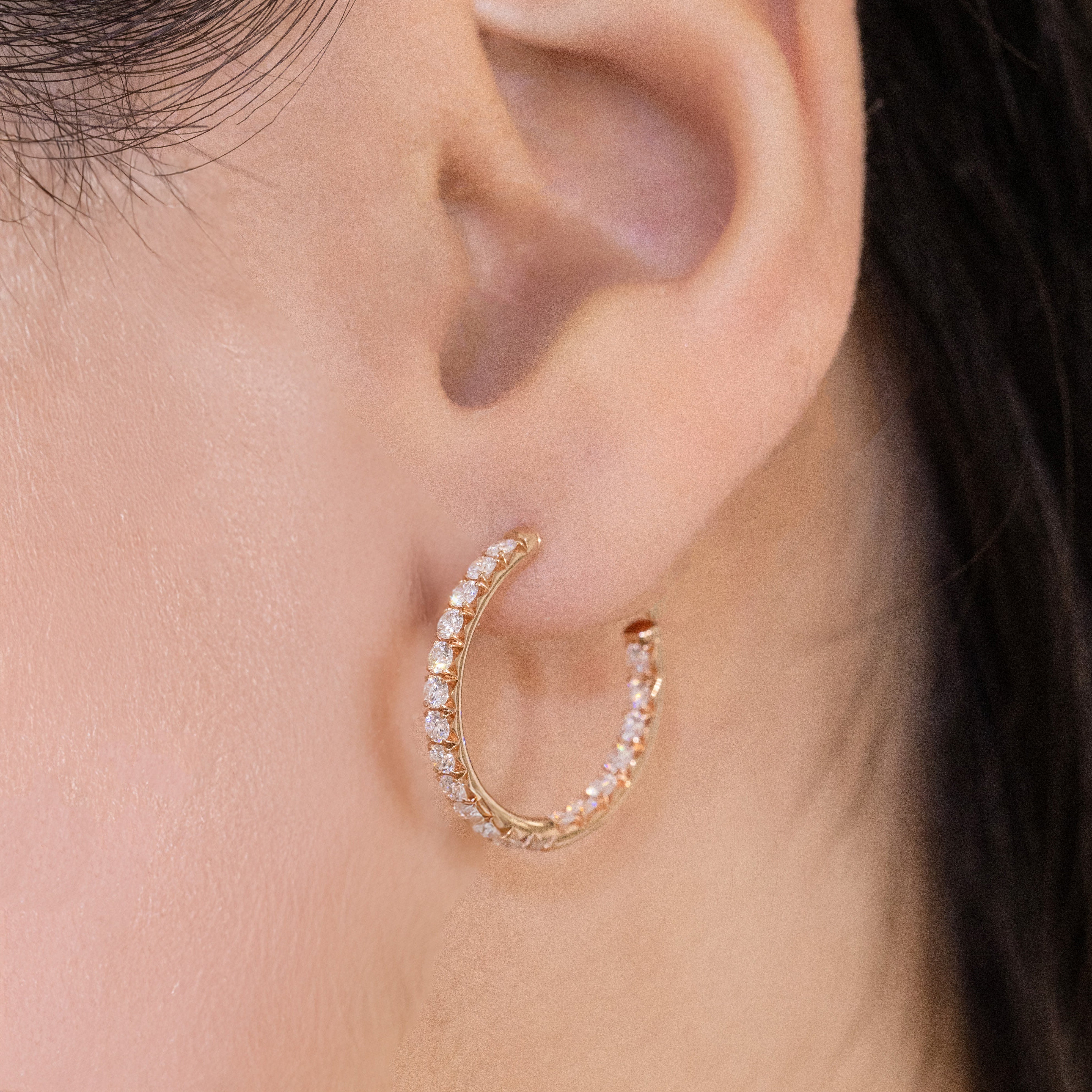1ct Round Diamond The Jackie Inside-Out Hoop Rose Gold Earrings in 18k Rose Gold