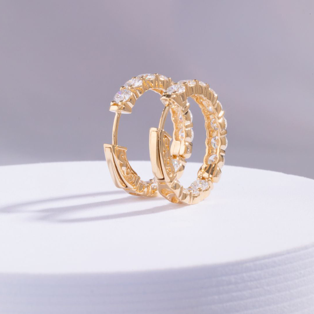4.20ct 1 Inch Lab Diamond 14k Yellow Gold Hoop Earrings