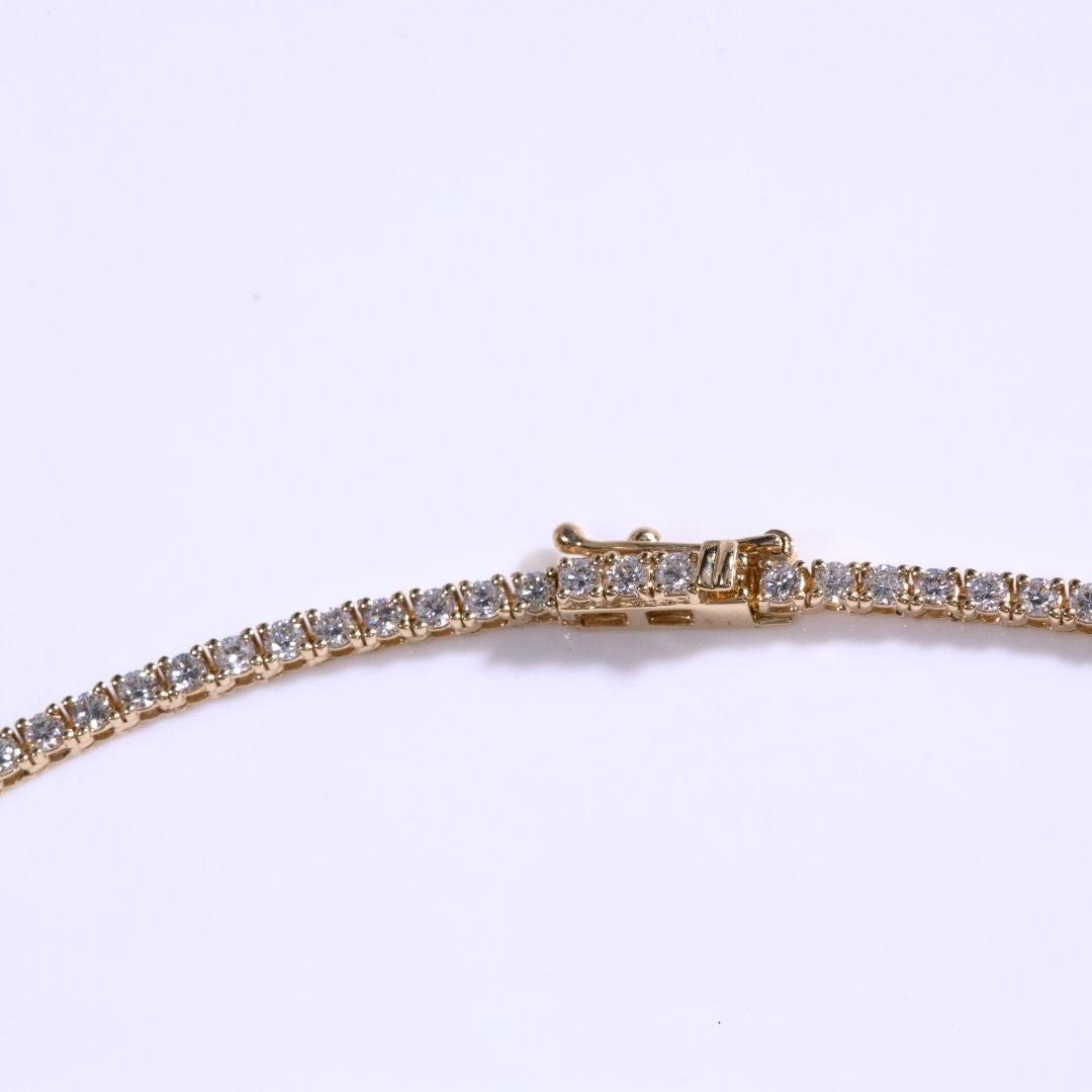5ct Graduating Lab Diamond Yellow Gold Tennis Necklace in 14k yellow gold