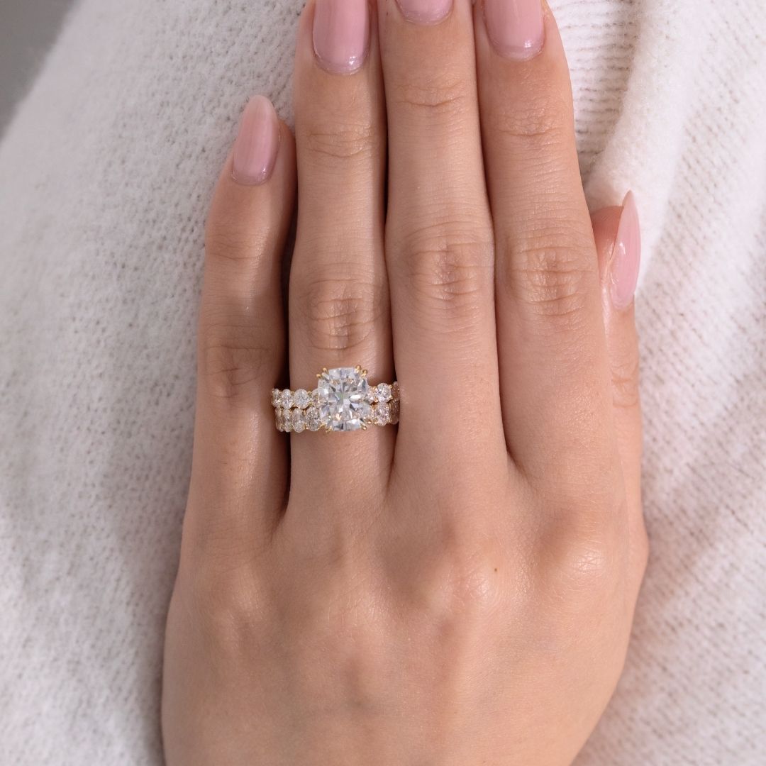 Cushion Diamond Double Prong Hidden Halo Eloise Trellis Yellow Gold Engagement Ring in 18k yellow gold