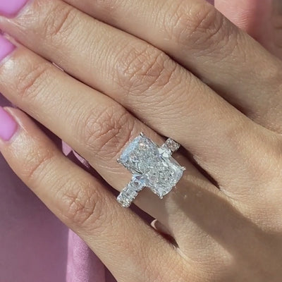Cushion Diamond Hidden Halo East–West Emerald Cut Diamond Band Platinum Engagement Ring