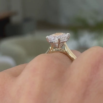 Cushion Diamond Tapered Cathedral Solitaire Yellow Gold And Platinum Engagement Ring