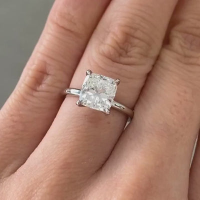 Cushion Diamond Tulip Solitaire Platinum Engagement Ring