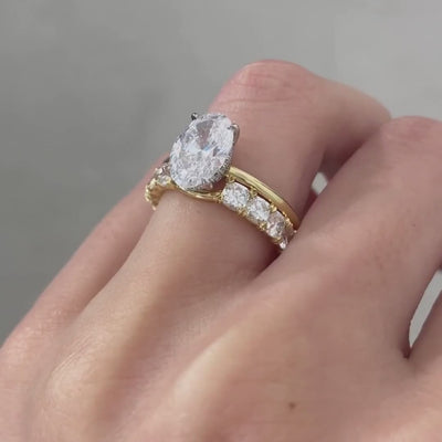 2.03ct Lab Grown Oval Diamond Hailey with Single Hidden Halo Yellow Gold And Platinum Engagement Ring - 2.03ct Lab Grown