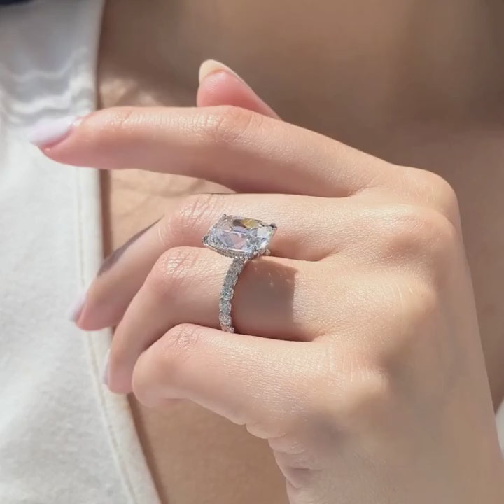 Cushion Diamond Old Mine The Eloise Trellis with Hidden Halo Platinum Engagement Ring