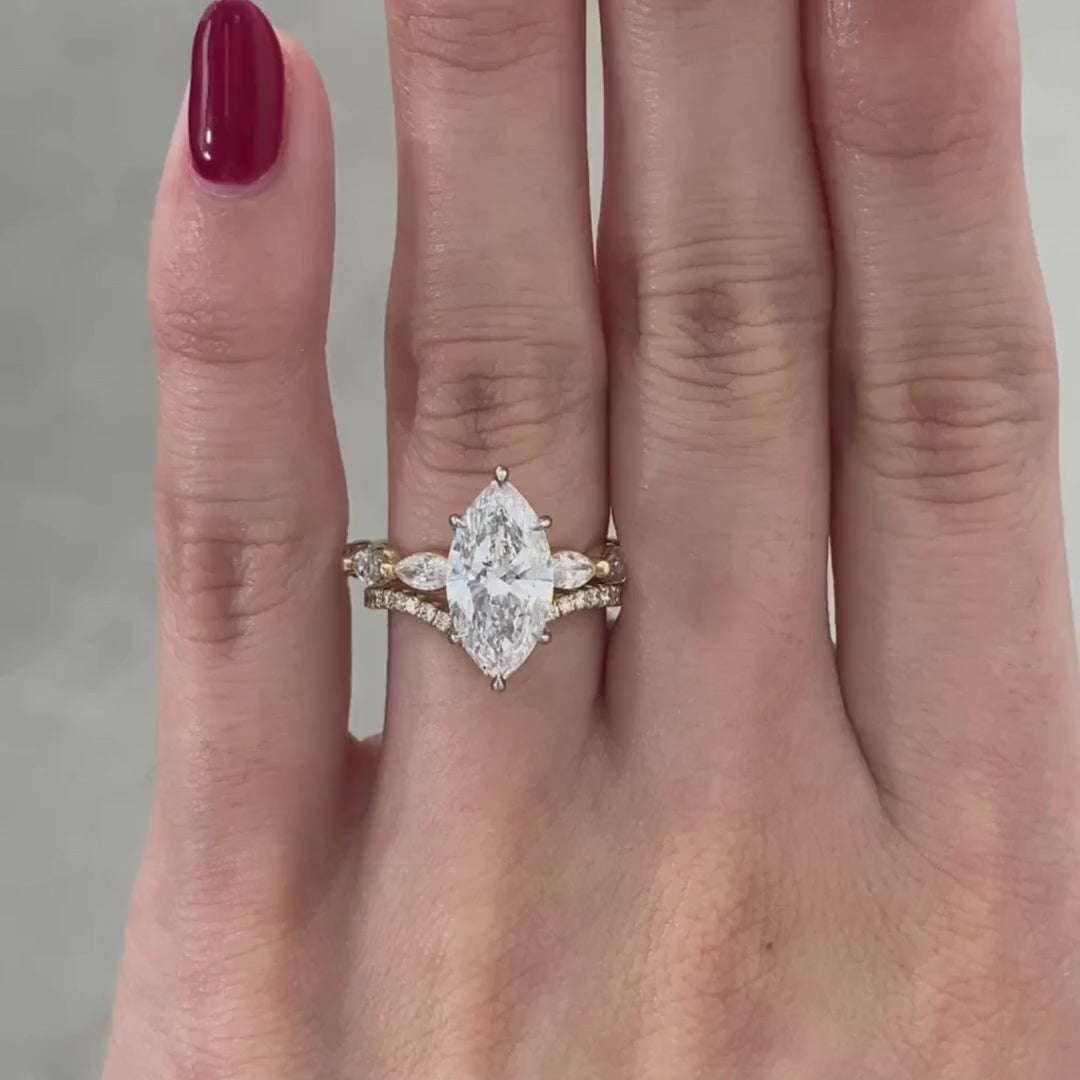 2.52ct Lab Grown Marquise Diamond Five Stone Hidden Halo Yellow Gold And Platinum Engagement Ring - 2.52ct Lab Grown