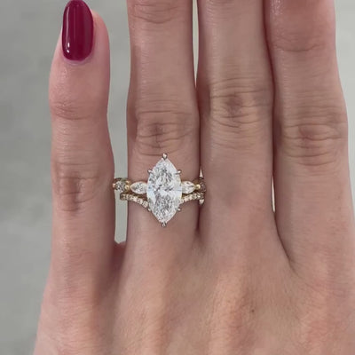 2.52ct Lab Grown Marquise Diamond Five Stone Hidden Halo Yellow Gold And Platinum Engagement Ring - 2.52ct Lab Grown