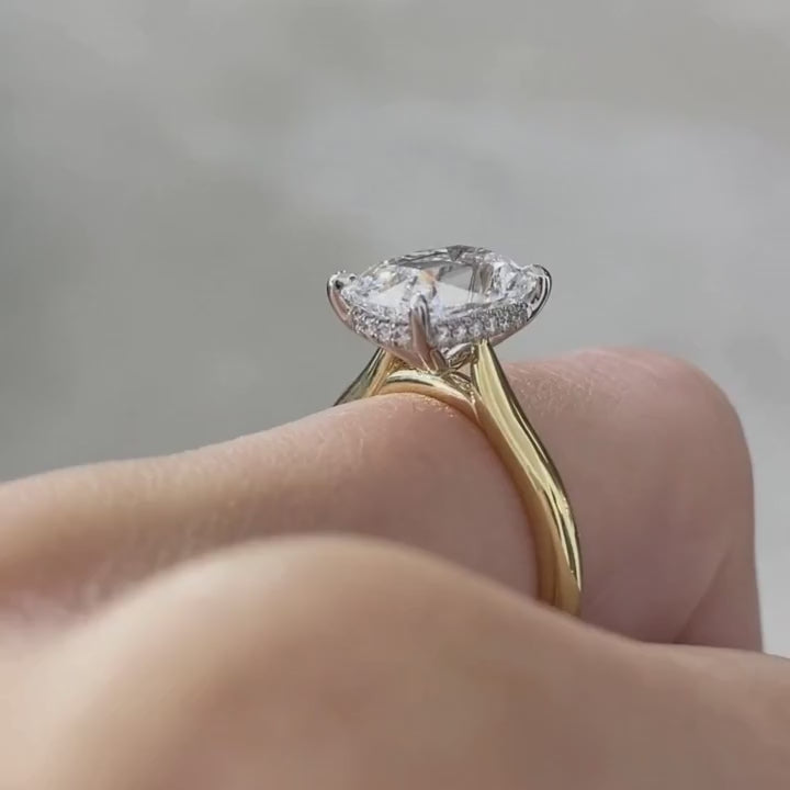 Antique Elongated Cushion Diamond Hidden Halo Yellow Gold And Platinum Engagement Ring - 1.50ct Lab Grown