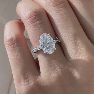 3.75ct Lab Grown Oval Tulip Full Diamond Basket Marquise Band Platinum Engagement Ring