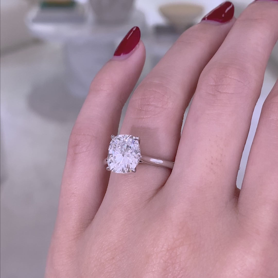 Cushion Diamond Hidden Halo Cathedral Solitaire White Gold Engagement Ring